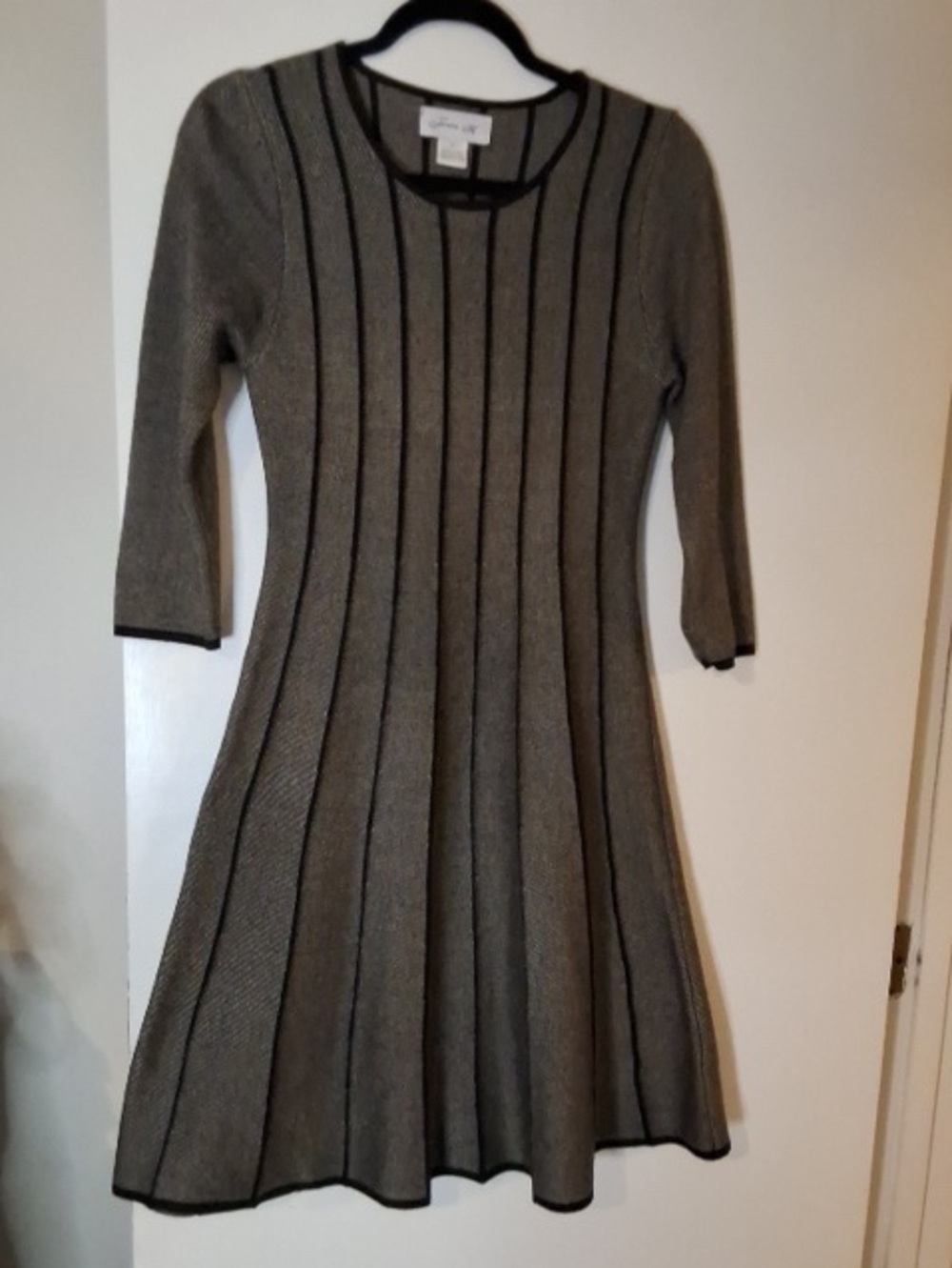 Jessica Howard Gray Ribbed Long-Sleeve Fit-and-Flare Dress